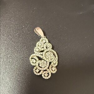 Rhinestone Teardrop Pendant Necklace Charm - Silver